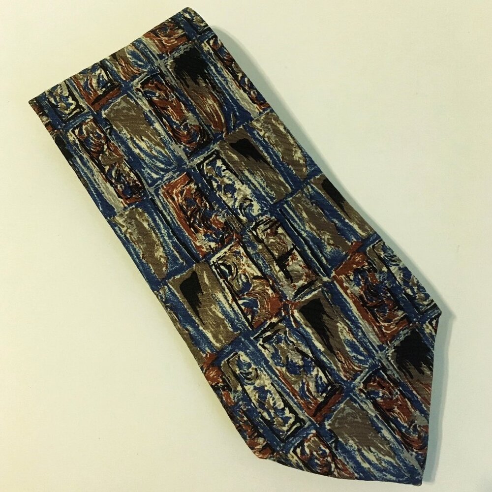 The Metropolitan Museum Of Art Neck Tie 100% Silk Steel Blue Rust Gold Neckwear
